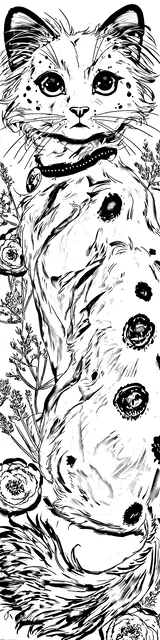 Free colorable bookmarks of a pretty cat looking forward